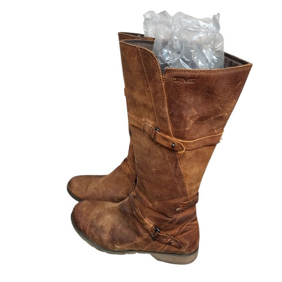 Teva De La Vina Tall Boots Brown Leather Waterproof Women SZ 8 Comfort Straps - Picture 3 of 11
